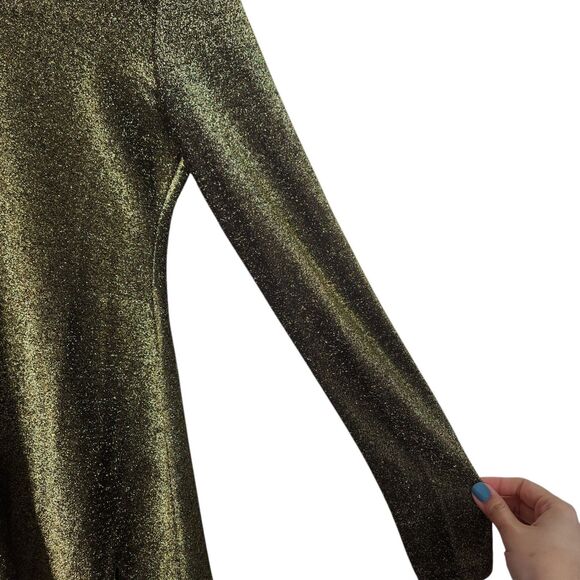 REFORMATION Dress Womens Small‎ Gold Sparkle Hermia Split Hem Dress Long Sleeves - Picture 7 of 10